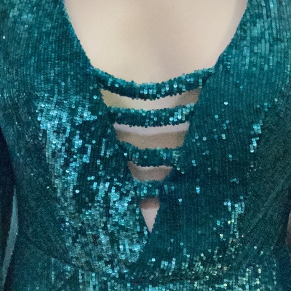 LULYYANG COUTURE TURQ SPARKLE DRESS. AMAZING VINTAGE HERE.  THE PERFECT IT DRESS - Picture 2 of 8